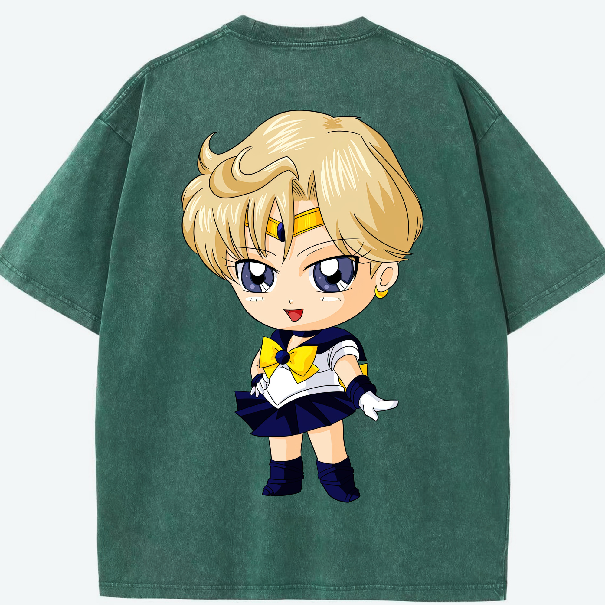 （画像用） 美少女戦士セーラームーン 天王はるか Sailor Moon Tenoh Haruka 綿100% ヴィンテージ風 半袖Tシャツ（背面プリント）